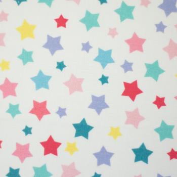 Preview: Baumwolldruck kleine Bunte Sterne auf Weiß Soto by Swafing